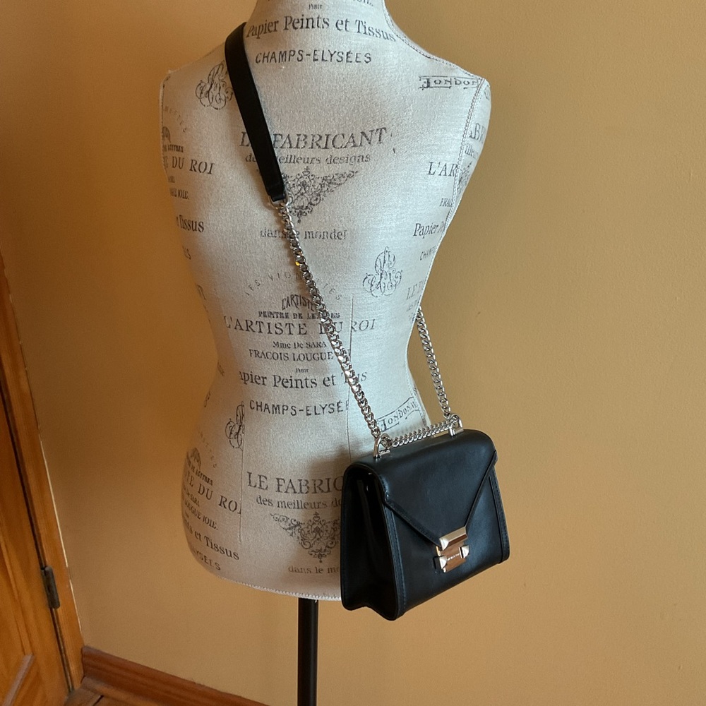 Michael Kors Black Leather Whitney Handbag with Silver Chain - Picture 5 of 12